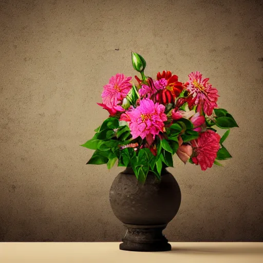 Image similar to studio photo of a ceramic vase, in the shape of an ancient greek temple. with flowers. baroque details. museum. close up photo. bokeh. photorealistic, ultra detailed.