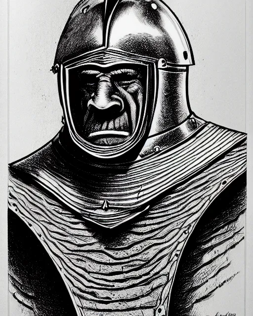 Prompt: a line drawing of an old knight by basil wolverton, trending on artstation, realistic rendering