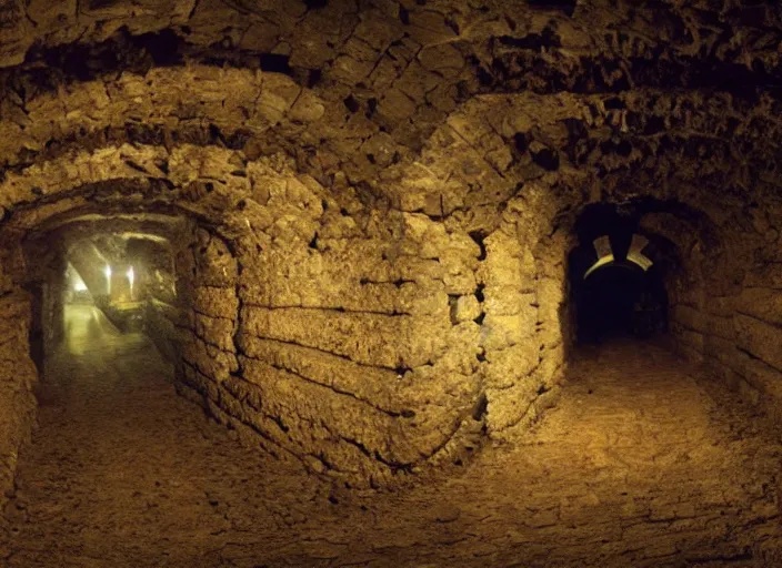 Image similar to Paris Catacombs, hyper realistic 4k by Albert Bierstadt and Greg rutkowski