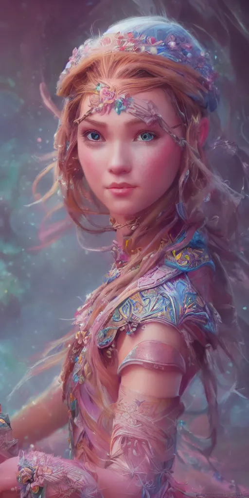 Image similar to detailed concept art illustration pastel painting of a Disney warrior princess in full intricate clothing, ultra detailed, digital art, octane render, 4K, micro details