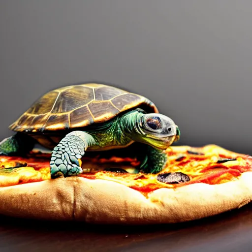 Image similar to turtle with a pizza shell