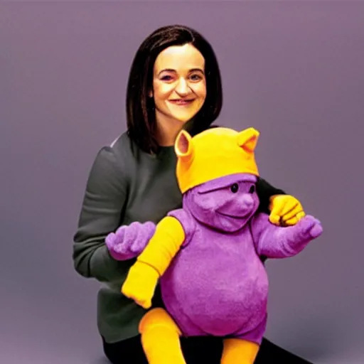 Prompt: Photo of Sheryl Sandberg as a teletubby