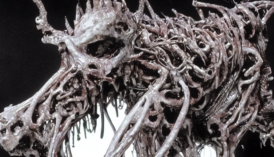 Image similar to a disgusting disturbing vile biomechanical creature from The Thing, by Cronenberg and greg nicotero