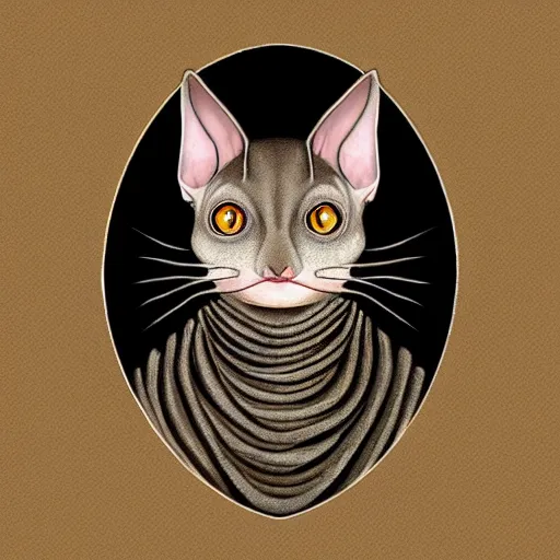 Prompt: sphinx cat, symmetrical, digital art, high quality, illustration, museum, oil painting, sticker,