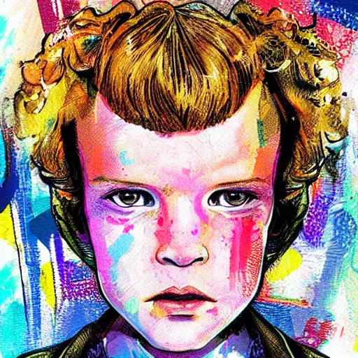 Prompt: portrait of beautiful eleven from stranger things by derek gores