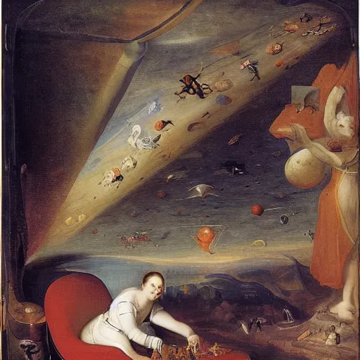 Prompt: Woman inside a spaceship, by Jan Brueghel the Elder