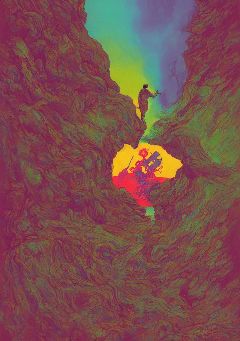 Prompt: man licks a tab of LSD acid on his tongue and experiences psychedelic hallucinations, by James Gilleard, Zdzislaw Beksinski, Steven Outram, colorful flat surreal design, hd, 8k, artstation