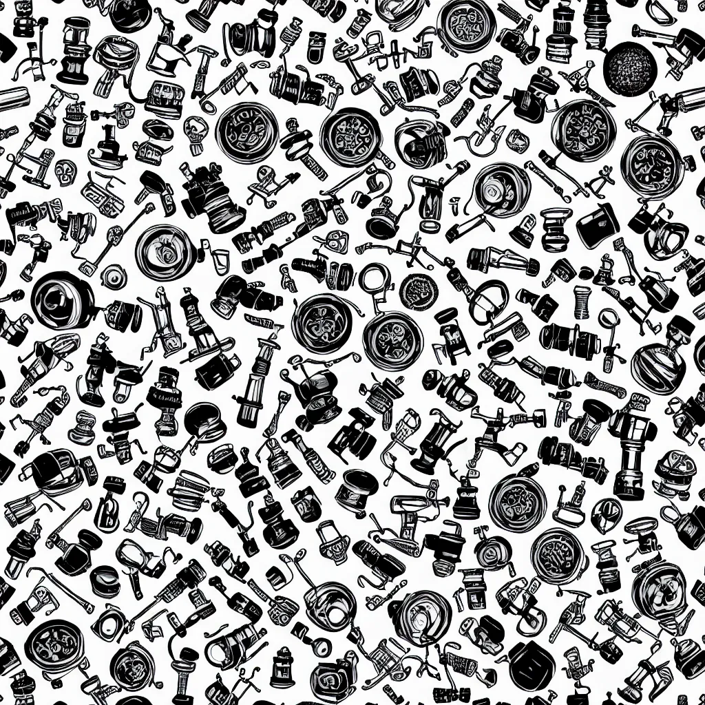 Image similar to seamless pattern showing microscopes. black and white, drawing, white background, seamless, ornament.