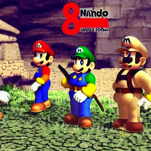 Prompt: a still of seven samurai, 1 9 9 6 super mario 6 4 graphics nintendo 6 4 visuals aesthetic