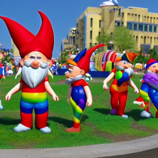 Image similar to the pride gay parade of gnomes in Dushanbe, super detailed high resolution cinematic scene