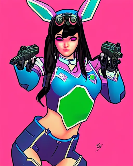 Image similar to d. va from overwatch, comic book cover, in the style of richard corben