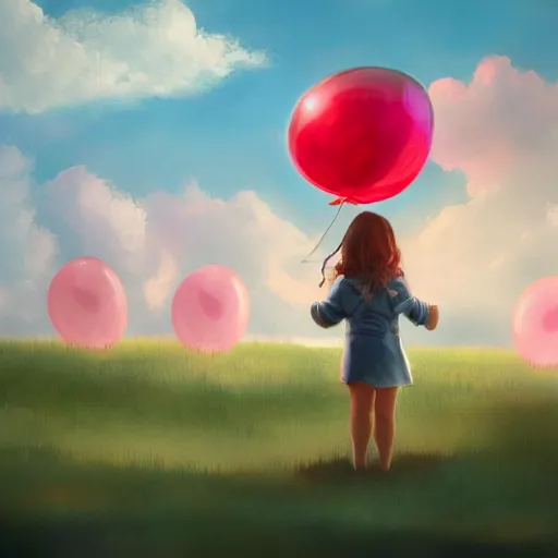 Image similar to a little girl child holding balloons and flying in the sky , dream ,magical, concept art trending on artstation,