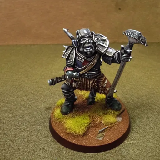 Image similar to warhammer fantasy battle, orc warrior with spear and shield