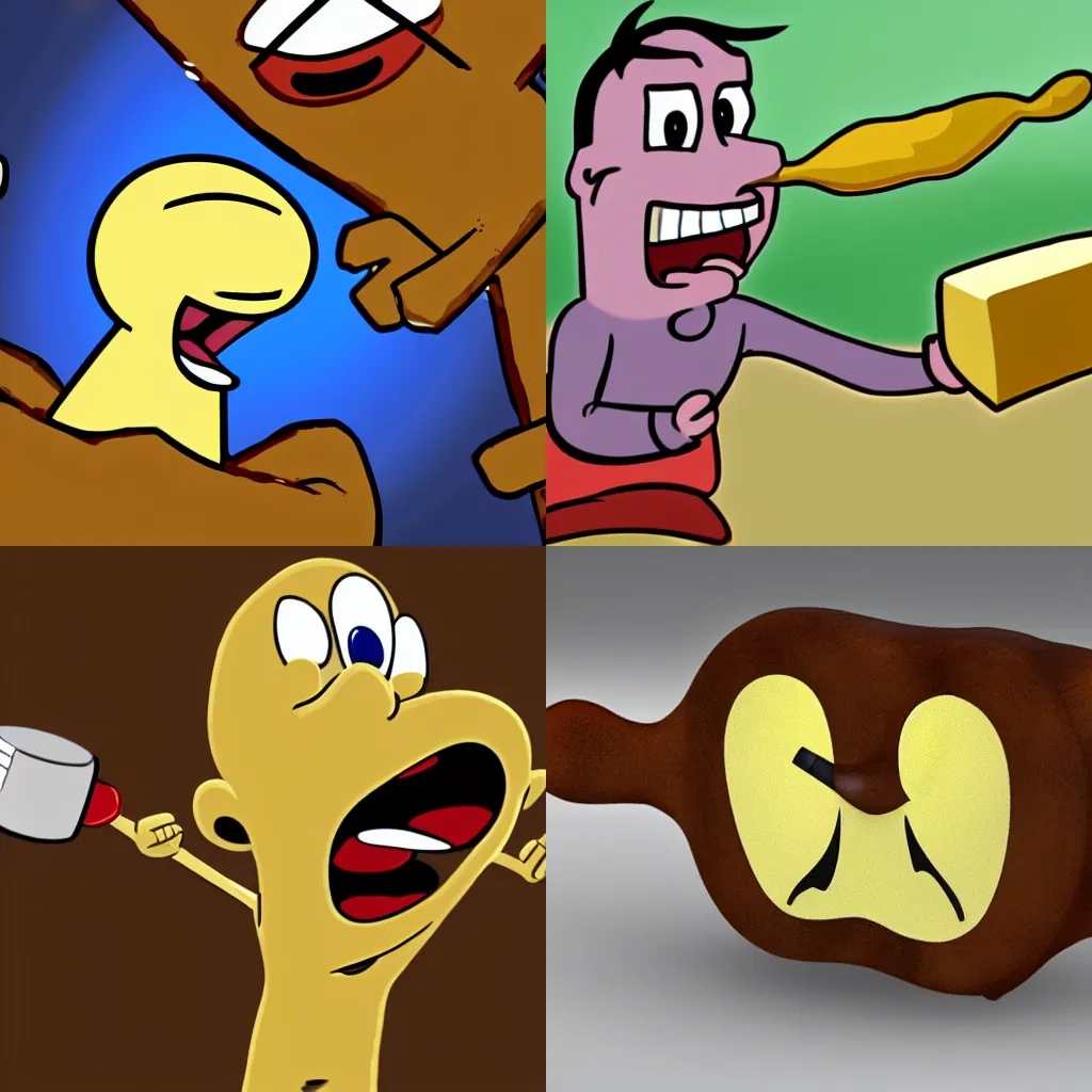 Prompt: cartoon stick of butter screaming in pain, 4 k