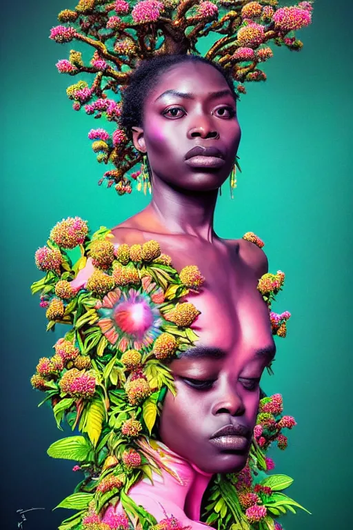 Image similar to high quality photo neo - rococo cinematic super expressive! yoruba goddess with exoskeleton armor, merging with tree in a forest, pink yellow flowers, highly detailed digital art masterpiece, smooth etienne sandorfi eric zener dramatic pearlescent soft teal light, ground angle hd 8 k, sharp focus