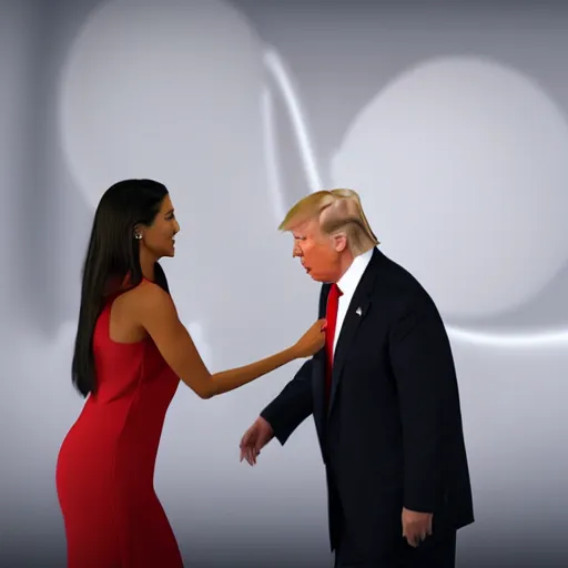 Prompt: trump and aoc hugging each other in a friendly manner in congress hyperrealistic, octane render, 4 k