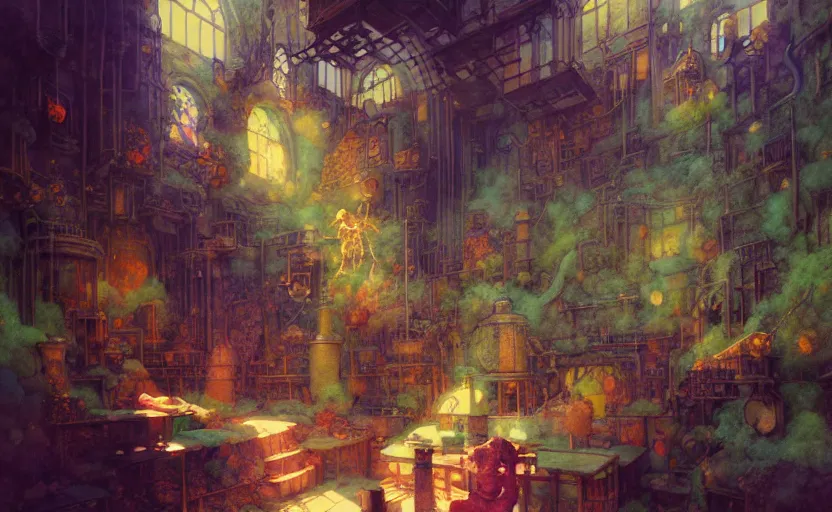 Image similar to alchemy laboratory, fantasy. intricate, amazing composition, colorful watercolor, by ruan jia, by maxfield parrish, by marc simonetti, by hikari shimoda, by robert hubert, by zhang kechun, illustration, gloomy