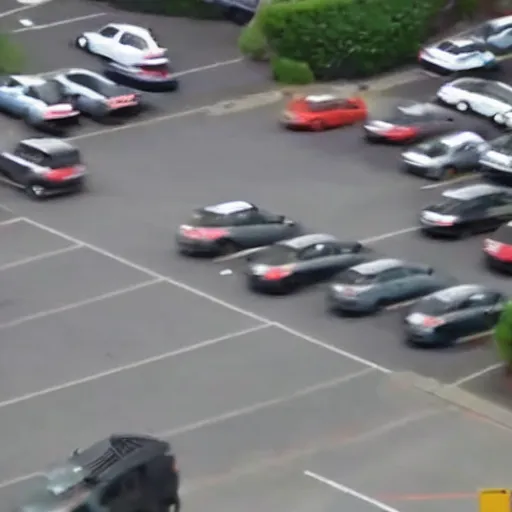 Image similar to cctv footage of fat cat in parking lot