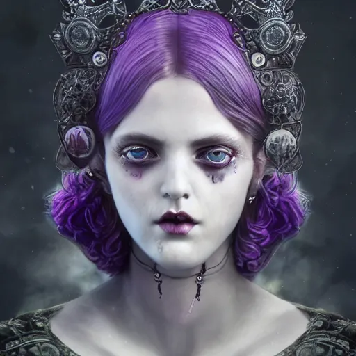 Image similar to tom bagshaw, soft painting fractal curiosities fairy carnival, single beautiful queen in full nightshade gothic armor, accurate features, focus, very intricate ultrafine details, black white purple volumetric clouds, award winning masterpiece, octane render 8 k hd