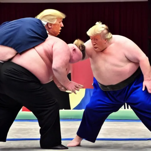 Prompt: Joe Biden and Donald Trump sumo wrestling match
