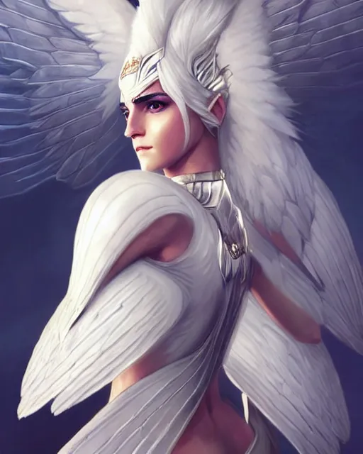 Image similar to perfect white haired egyptian queen emma watson wearing white dove wings warframe armor regal attractive ornate sultry beautiful dreamy digital art painted by wlop trend on artstation, movie key visual