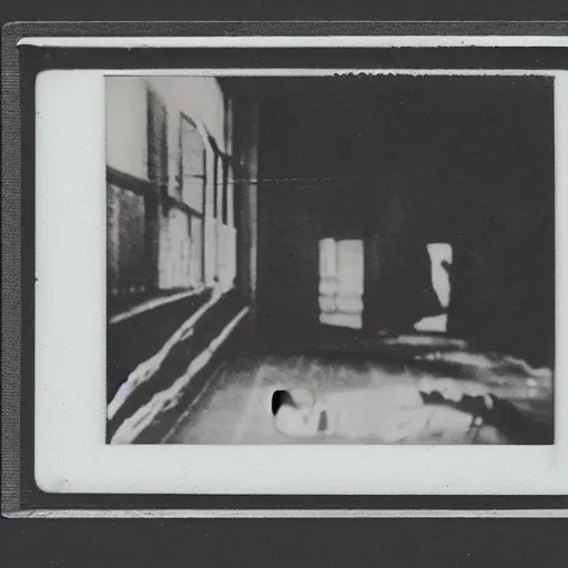 Image similar to Polaroid photograph of a crime scene of the serial killer Jack the Ripper, unsettling, creepy, horrific, gruesome, hyper detailed, good contrast