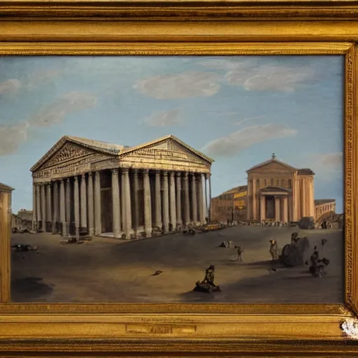 Image similar to the view of the pantheon in rome painted in the style of martinus rørbye