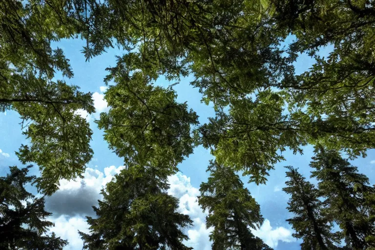 Image similar to a photo of renaissance palace, beautiful tall trees, clouds in the sky