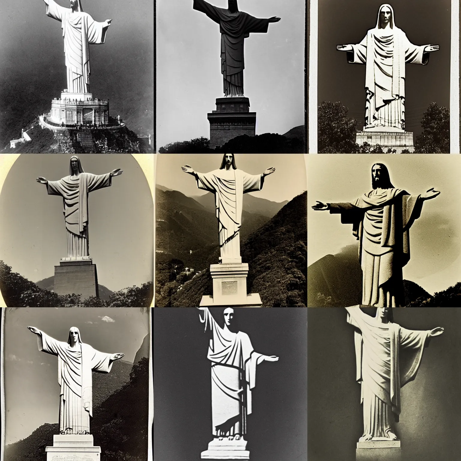 Prompt: Christ the Redeemer statue, 1860s photograph