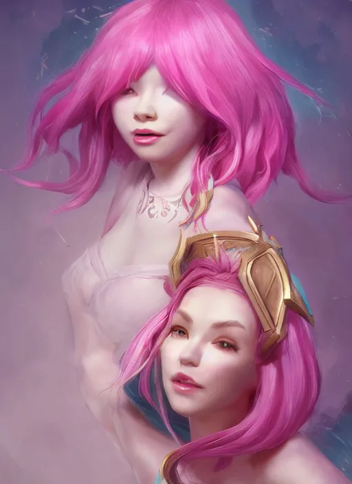 Image similar to joyful seraphine, from league of legends, pink hair, au naturel, studio microphone, new musical instruments, hyper detailed, digital art, trending in artstation, cinematic lighting, studio quality, smooth render, unreal engine 5 rendered, octane rendered, art style by klimt and nixeu and ian sprigger and wlop and krenz cushart