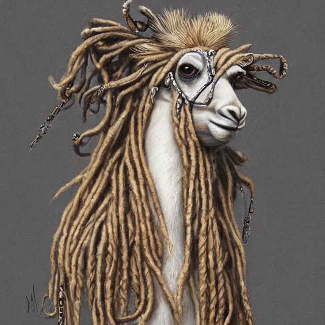 Prompt: llama with dreadlocks, ancient, by mandy jurgens, ernst haeckel, james jean