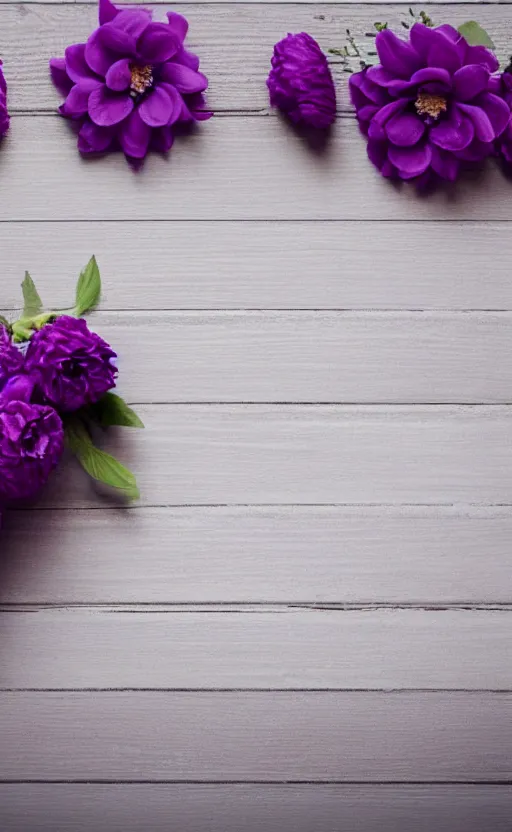 Prompt: clean soft backdrop, soft purple flowers on pale gray rustic boards, background, backdrop for infant obituary