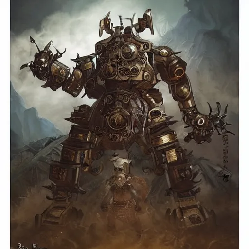 Prompt: portrait of a rampaging ashigaru steampunk - inspired mecha boar, fantasy dungeons and dragons magic the gathering art, of bamboo, laquer and steel by brian froud and greg rutkowski