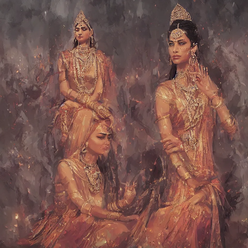 Image similar to an art of an elegant hindu princess, extremely detailed art by greg rutkowski