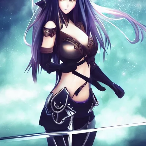 Image similar to a portrait of an attractive knight female anime character with long hair, artgerm