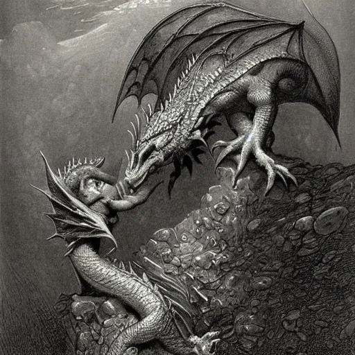 Prompt: baby dragon by gustave dore