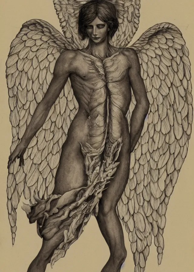 Image similar to a detailed biological illustration dissection of an angel