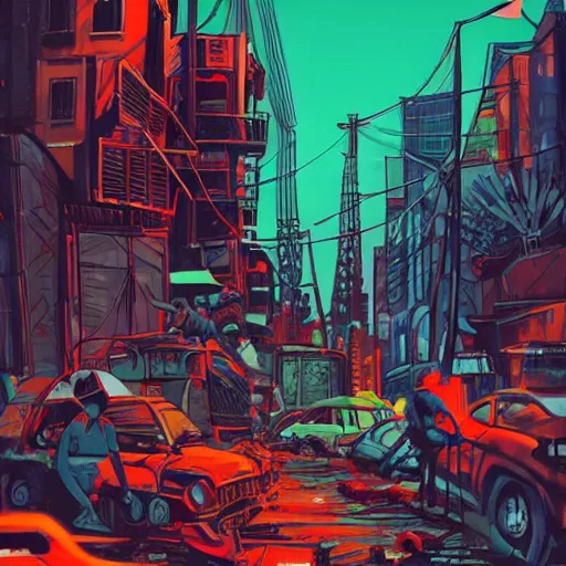 Image similar to A dirty street in the Bronx, by night, with giant neonpunk urchin everywhere, colorful composition, ultra detailed, dang yo