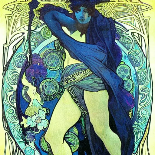 Image similar to god of nature, blue panthera, artistic, high detailed, fantasy, by alphonse mucha