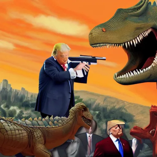 trump riding a dinosaur