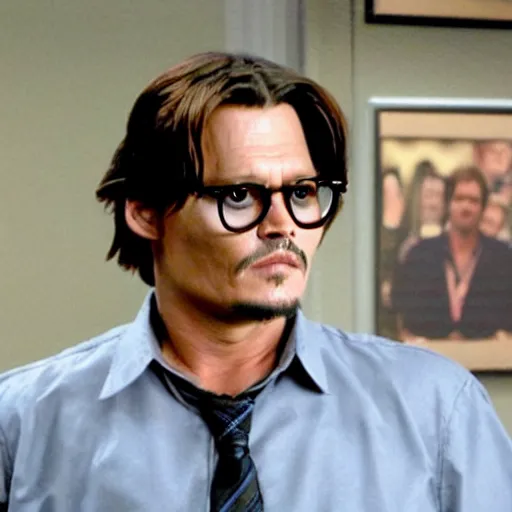 Prompt: johnny depp as dwight schrute in the office