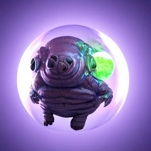 Image similar to a very cute looking tardigrade with a big crystal ball, a hologram by pascal blanche, featured on zbrush central, crystal cubism, made of crystals, rendered in maya, rendered in unreal engine