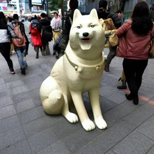 Image similar to the statue of hachiko in shibuya is doge the shiba - inu. kabosu.