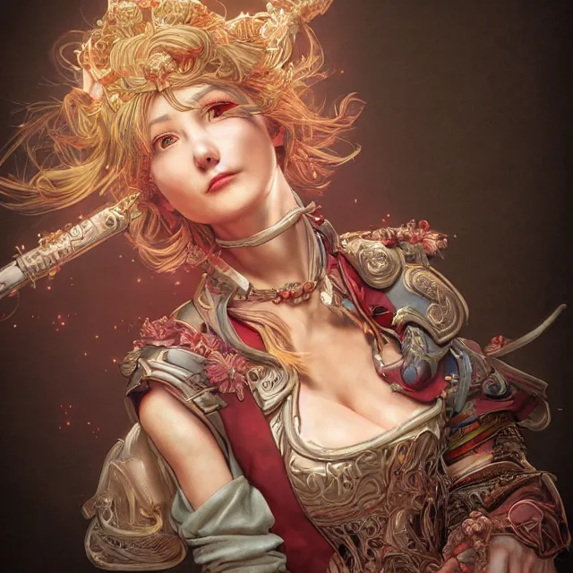 Prompt: the portrait of neutral good colorful female cleric bard as absurdly beautiful, gorgeous, elegant, young gravure idol, an ultrafine hyperdetailed illustration by kim jung gi, irakli nadar, intricate linework, super sharp focus, bright colors, octopath traveler, final fantasy, unreal engine 5 highly rendered, global illumination, radiant light, detailed and intricate environment