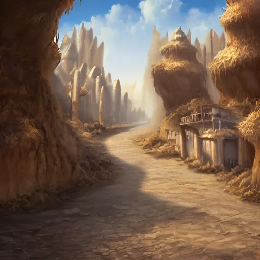 Prompt: streets of a fantasy desert kingdom, 8 k concept art highly detailed illustration