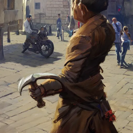 Prompt: greg manchess portrait of a sword stuck between cobblestones, profile picture, organic painting, sunny day, matte painting, bold shapes, hard edges, street art, trending on artstation, by huang guangjian, gil elvgren, ruan jia, randy vargas, greg rutkowski