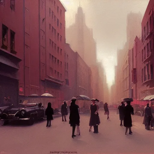 Prompt: a matte painting of nyc streets of soho in the summer, matte painting, dusk, fashion, by rozalski and peter ilsted, artstation