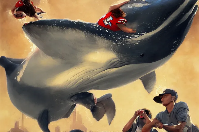 Image similar to a whale who loves patrick mahomes and the nfl, by greg rutkowski, rossdraws, gil elvgren, enoch bolles, anime, very coherent