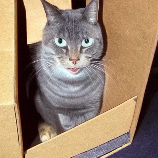 Image similar to schodingers cat inside the box in a quantum state, real life