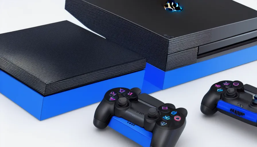 Image similar to playstation 6, black and blue game console, square, hyperdetailed, artstation, cgsociety, 8 k